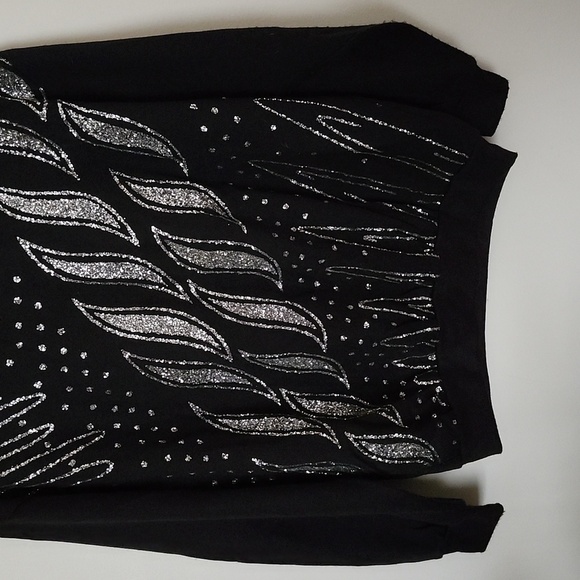 Pink Elephant 80s black and silver glitter paint sweatshirt lightweight, vintage - Picture 3 of 6